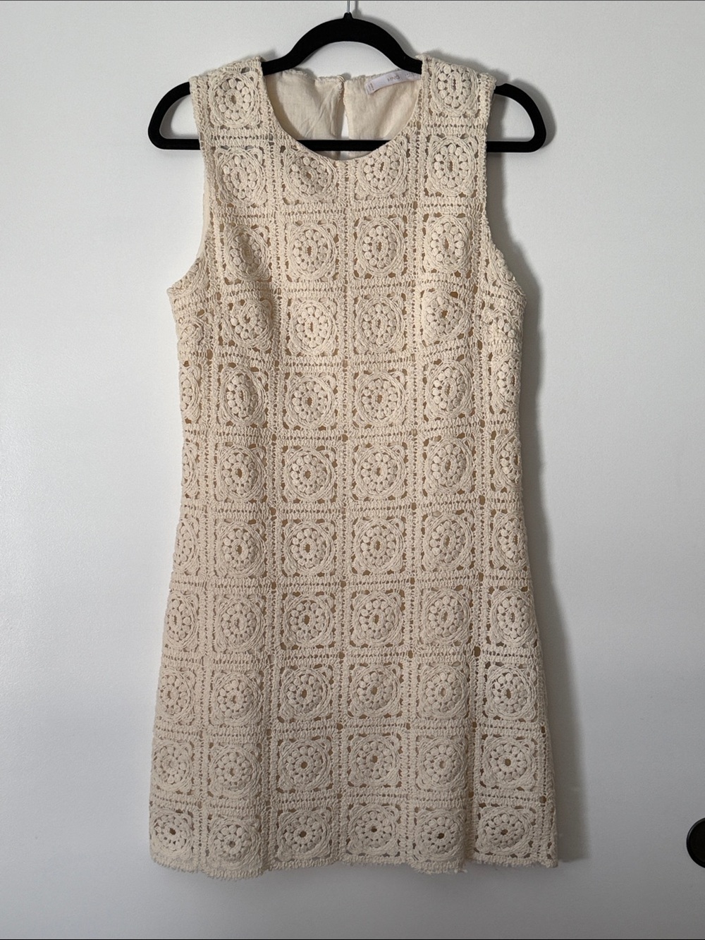 Mango Cotton Crochet Mini Dress in Cream